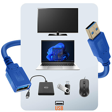 LinQ Câble d'Extension USB 3.0 Synchronisation 5Gb/s Longueur 1,5m Bleu pas cher