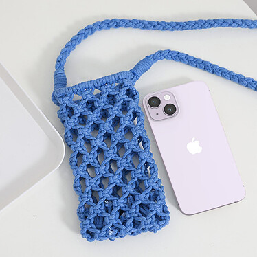 Avizar Sac Bandoulière pour Smartphone en Crochet Tressé  Bleu pas cher