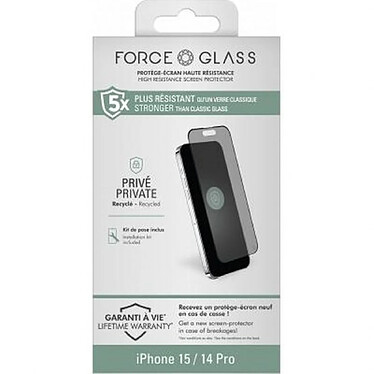 Force Glass Protection d'écran pour iPhone 15 en Verre Organique 2.5D Privé Noir transparent pas cher