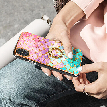 Avizar Coque iPhone X et XS Bi-matière avec Bague de Maintien Motif Écaille Multicolore pas cher