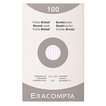 EXACOMPTA Étui de 100 fiches - bristol quadrillé 5x5 non perforé 125x200mm - Blanc