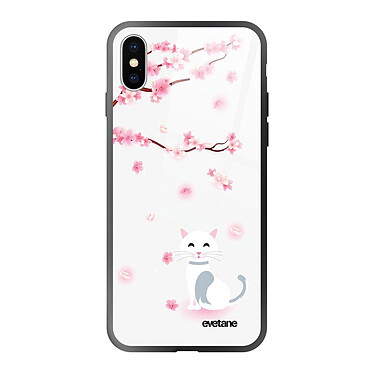 Evetane Coque iPhone X/Xs Coque Soft Touch Glossy Chat et Fleurs Design