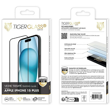 Avis Tiger Verre Trempé pour iPhone 15 Plus Recyclé Ultra-résistant Transparent