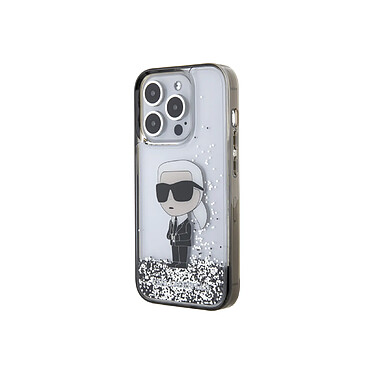 Karl Lagerfeld Coque pour Apple iPhone 15 Pro Glitter Ikonik Paillettes flottantes Argent