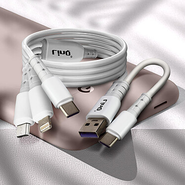 LinQ Câble USB-A / USB-C vers USB-C, Lightning et Micro-USB Longueur 1,2 mètre  Blanc pas cher