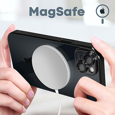 Avis Avizar Coque MagSafe pour iPhone 14 Silicone Protection Caméra  Contour Chromé Noir