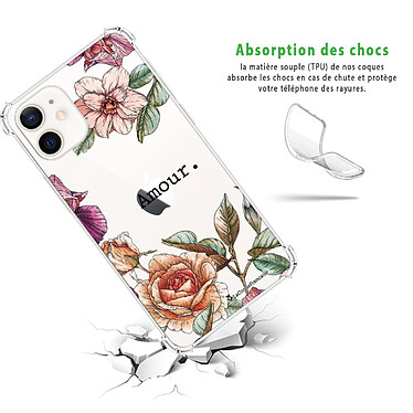 Avis LaCoqueFrançaise Coque iPhone 12 mini anti-choc souple angles renforcés transparente Motif Amour en fleurs