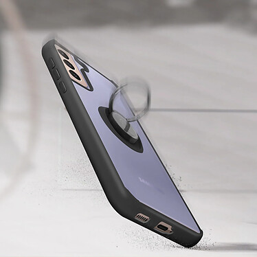 Avizar Coque Samsung Galaxy S21 Bi-matière Bague Métallique Fonction Support noir pas cher