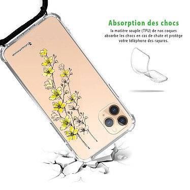 Avis LaCoqueFrançaise Coque cordon iPhone 11 Pro Max noir Dessin Fleurs Cerisiers