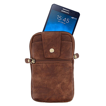 Acheter Avizar Sacoche ceinture smartphone étui zippé aspect cuir + mousqueton - marron foncé