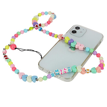 Avizar Bijou de Téléphone Bracelet Perles et Coeurs 65cm Collection Smile Multicolore