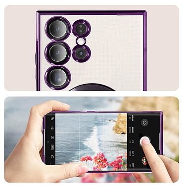 Avizar Coque MagSafe pour Samsung S23 Ultra silicone protection caméra Transparent / Violet pas cher