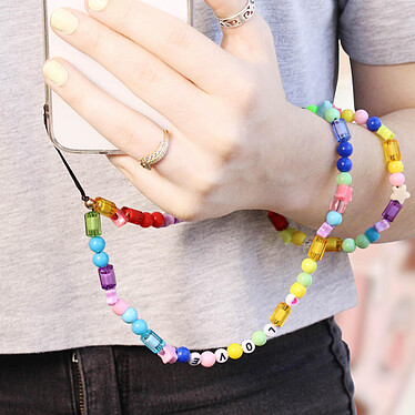 Avizar Bijou Téléphone Bracelet Love et Perles 65cm Collection Lovely Multicolore pas cher