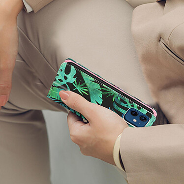 Avizar Étui Apple iPhone 12 Mini Porte-carte Fonction Support Motif Fleurs – vert pas cher