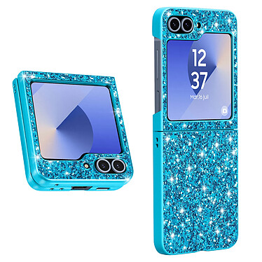 Avizar Coque Paillette pour Samsung Z Flip 6 Dos Rigide Contour Souple Bleu