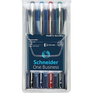 SCHNEIDER Pochette de 4 stylos roller à encre One Business pointe moyenne 0,6mm, couleurs assorties