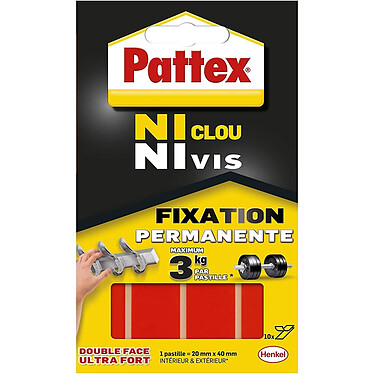 PATTEX Pochette 10 pastilles adhésives ULTRA FORT 20x40 mm Ni Clou Ni Vis