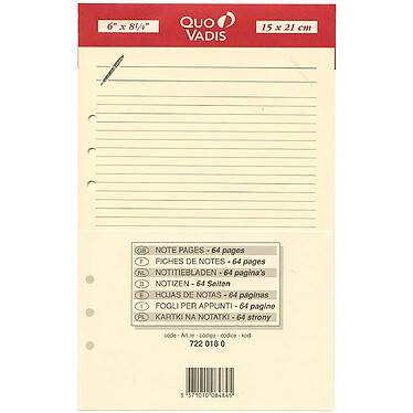 QUO VADIS Recharge Accessoires Organiseur FICHES NOTES Timer 21 Ivoire 15 x 21 cm