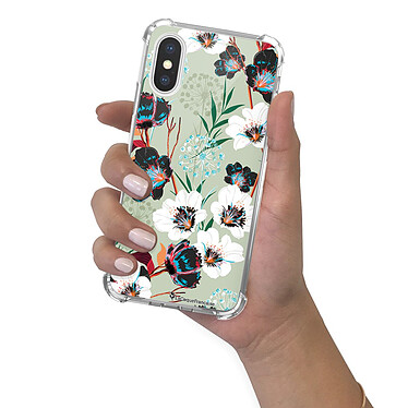 LaCoqueFrançaise Coque iPhone X/Xs anti-choc souple angles renforcés transparente Motif Fleurs vert d'eau pas cher