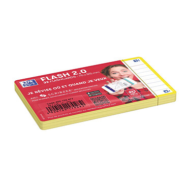 Avis OXFORD Paquet de 32 Fiches Bristol flashcards 2.0 Non Perforées 75x125 mm A7 ligné jaune