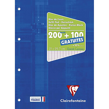 CLAIREFONTAINE Bloc de cours A4 séyès 200 pages + 100 GRATUITES Blanc