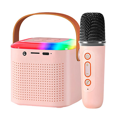 Avizar Mini Enceinte Bluetooth LED avec Micro Sans Fil Kit Karaoke Portable Rose Poudré