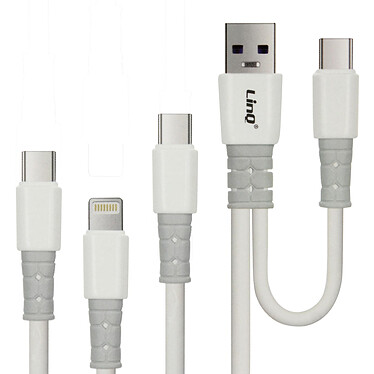 LinQ Câble USB-A / USB-C vers USB-C, Lightning et Micro-USB Longueur 1,2 mètre  Blanc