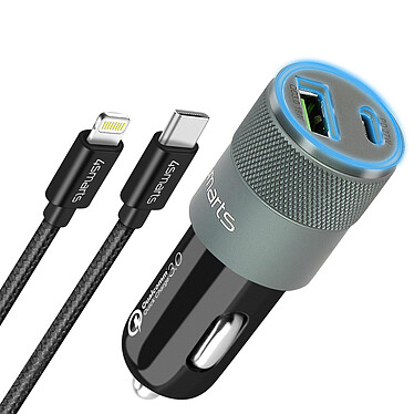4smarts Chargeur Allume-cigare USB 3.0 USB-C Power Delivery Câble Lightning  Gris