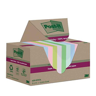 POST-IT Super Sticky Recycling Notes, 47,6 x 47,6 mm, coloré