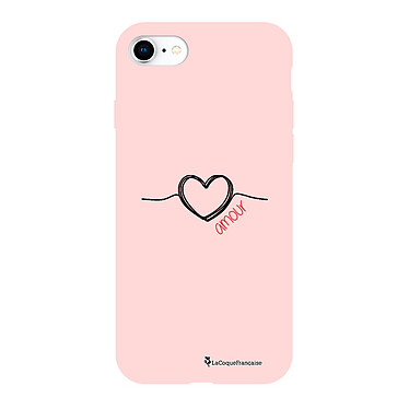LaCoqueFrançaise Coque iPhone 7/8/ iPhone SE 2020 Silicone Liquide Douce rose pâle Coeur Noir Amour