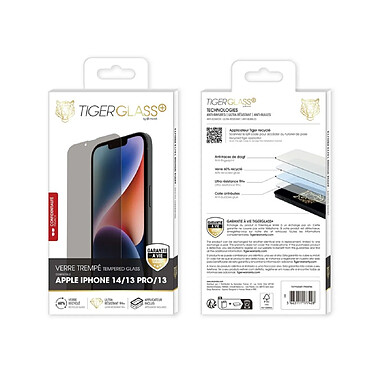 Avis Tiger Verre Trempé pour iPhone 14/13 Pro/13 Recyclé Confidentiel Ultra-résistant Noir transparent