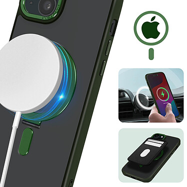 Acheter Avizar Coque MagSafe pour iPhone 15 Silicone Gel Anneau Fonction Support  Dos Givré Contour Vert