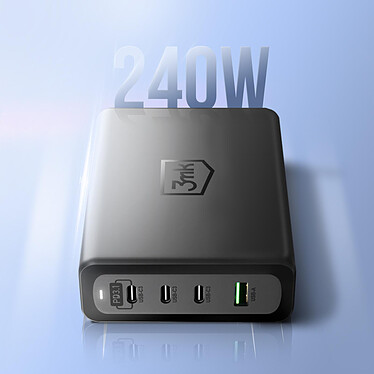 3mk Station de Charge GaN 240W 3x USB C Power Delivery 1x USB Quick Charge Noir pas cher