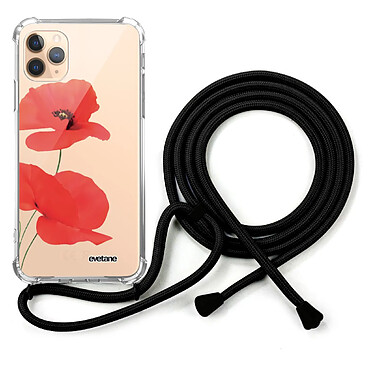 Evetane Coque cordon iPhone 11 Pro noir Dessin Coquelicot