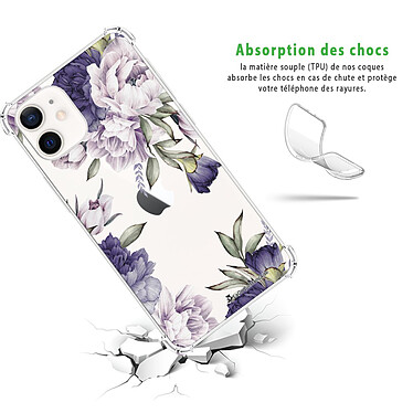 Avis LaCoqueFrançaise Coque iPhone 12 mini anti-choc souple angles renforcés transparente Motif Pivoines Violettes