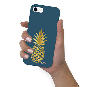 Evetane Coque iPhone 7/8/ iPhone SE 2020 Silicone Liquide Douce bleu marine Ananas Or pas cher