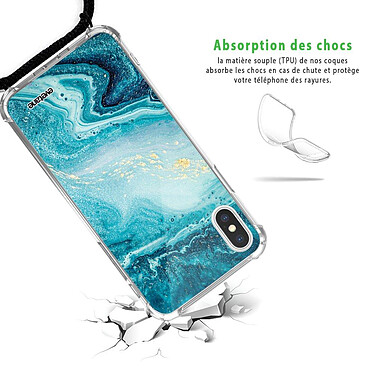 Avis Evetane Coque cordon iPhone X/Xs noir Dessin Bleu Nacré Marbre