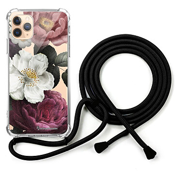 LaCoqueFrançaise Coque cordon iPhone 11 Pro noir Dessin Fleurs roses