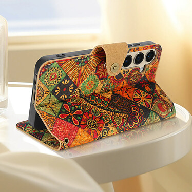 Acheter Avizar Étui pour Samsung Galaxy S24 Clapet Liège Portefeuille Design Bohème Multicolore