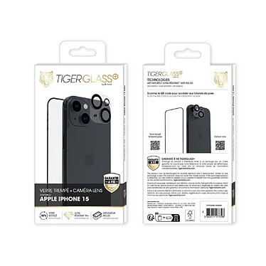 Acheter Tiger Pack Protecteur de caméra + Protecteur d'écran pour iPhone 15 en Verre Recyclé Transparent