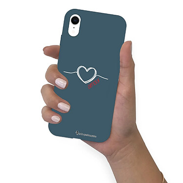 LaCoqueFrançaise Coque iPhone Xr Silicone Liquide Douce bleu nuit Coeur Blanc Amour pas cher