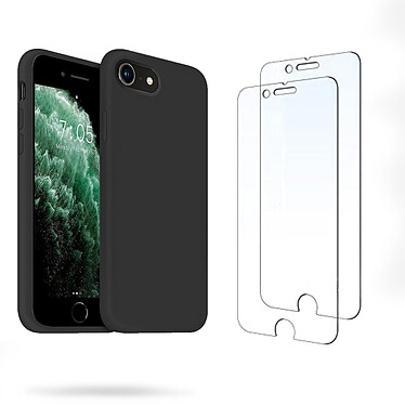Acheter Evetane Coque iPhone 7/8/SE 2020 Silicone liquide Noire + 2 Vitres en Verre trempé Protection écran Antichocs