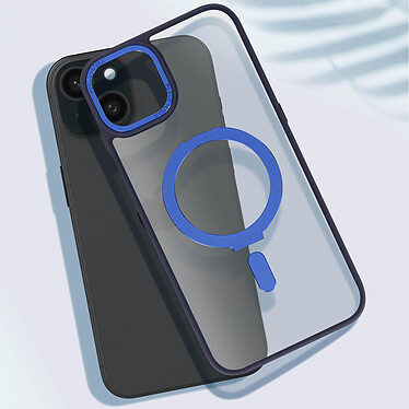 Avis Avizar Coque MagSafe pour iPhone 15 Plus Silicone Gel Anneau Fonction Support  Dos Givré Contour Bleu Marine