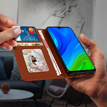 Avizar Housse Huawei P smart 2020 Étui Folio Porte carte Support Vidéo - marron pas cher