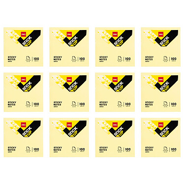 DELI Stick Up Notes adhésives repositionnables 76×76mm - 100 feuilles jaunes x 12
