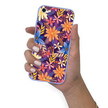 LaCoqueFrançaise Coque iPhone 7/8/ iPhone SE 2020 Silicone Liquide Douce lilas Fleurs violettes et oranges pas cher