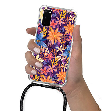 LaCoqueFrançaise Coque cordon Samsung Galaxy S20 Dessin Fleurs violettes et oranges pas cher