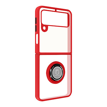 Avizar Coque pour Samsung Galaxy Z Flip 3 Bi-matière Bague Métallique Support Vidéo Rouge