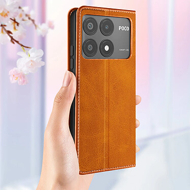 Avizar Housse portefeuille pour Xiaomi Poco X6 Pro Clapet magnétique support Orange pas cher