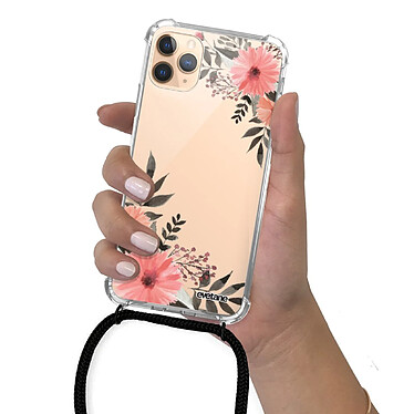 Evetane Coque cordon iPhone 11 Pro noir Dessin Fleurs roses pas cher